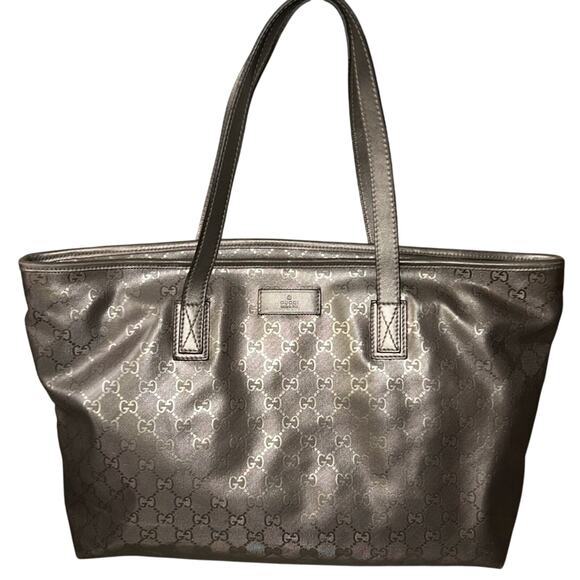 Authentic GG GUCCI Imprime Coated Canvas and Leather Tote Shoulder Bag Zip Top - Picture 1 of 14